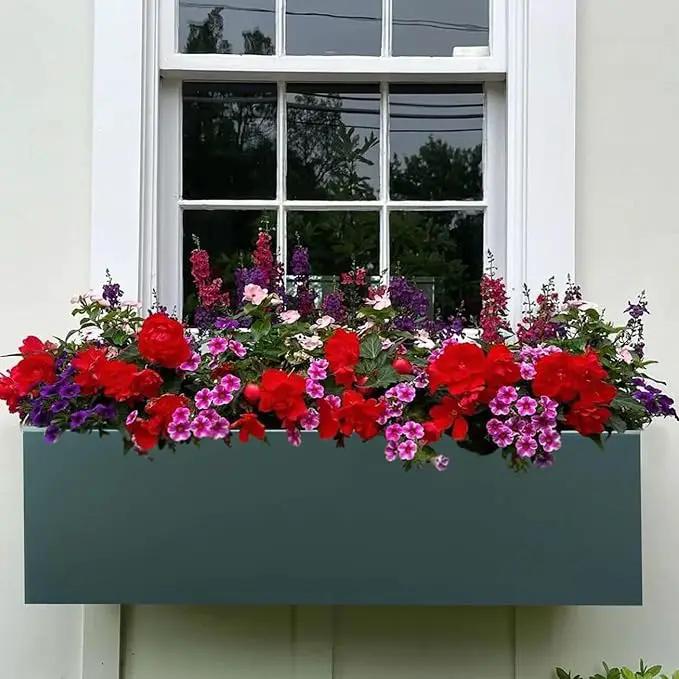 2 Pack Metal Railing Planter Box, 30 Inch Balcony Planters with Adjustable Brackets, Large Hanging Planters for Outdoor Fence Deck by GreenHaven Gardens