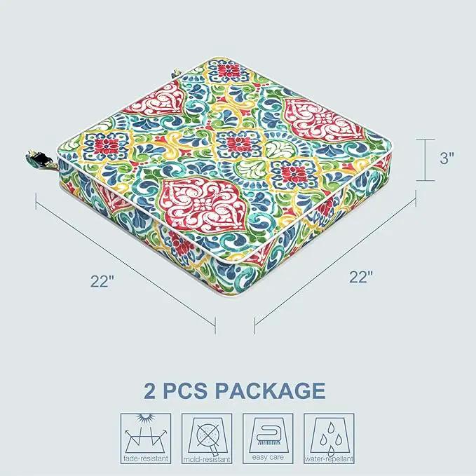 LVTXIII Patio Chair Cushions 22"x22"x3", Water-Repellent Outdoor Seat Cushions for Patio Furniture, Square Chair Pads with Ties for Home Garden Decoration, Set of 2, Damask Red by GreenHaven Gardens