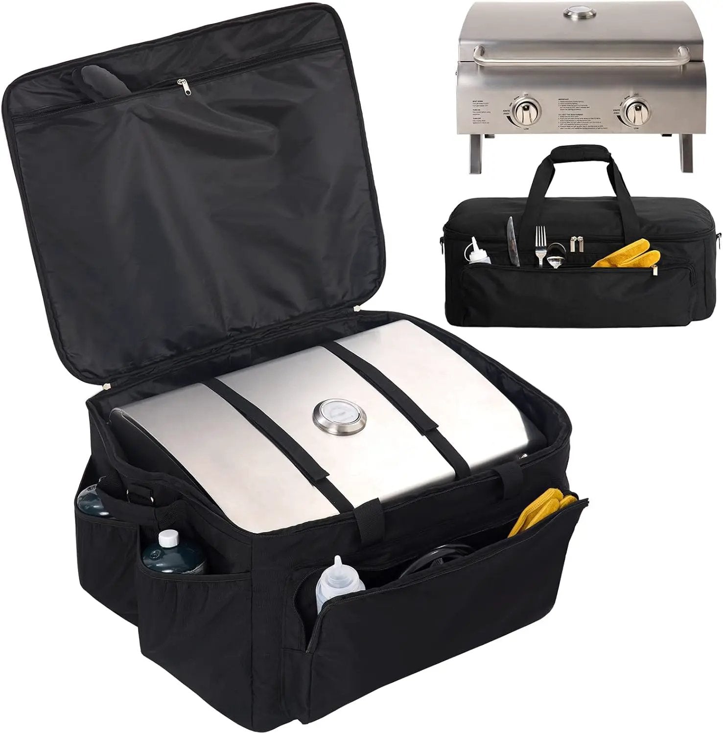 NOELIFE Grill Carry Bag for Cuisinart CGG-306 Chef's Style Tabletop Grill, Padded Portable Case with Pockets for Small Propane Cylinders & Outdoor Griddle Accessories, Water-Resistant (Bag Only) by GreenHaven Gardens