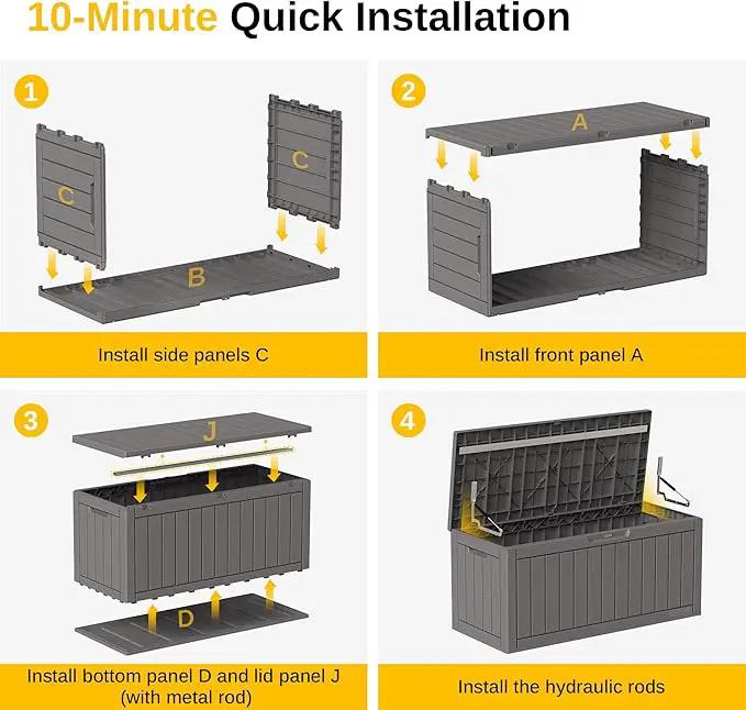 EAST OAK Outdoor Storage Box, 90 Gallon Deck Box, Waterproof Resin Storage Bin for Patio Cushions, Gardening Tools, Lockable, UV Resistant, Grey by GreenHaven Gardens
