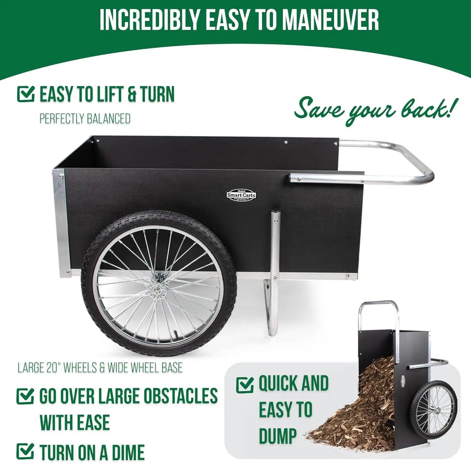 Smart Carts Ultimate Gardener Cart with 7 CF Capacity, Large 20-Inch Wheels for Effortless Maneuverability, and Aluminum Frame That is Strong, Lightweight, and Rustproof by GreenHaven Gardens