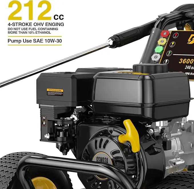 BLUBERY 3600 PSI Gas Pressure Washer, 2.7 GPM Heavy Duty High Power Washer, 30Ft Pressure Hose&Soap Tank,5 Pressure Nozzles,Black by GreenHaven Gardens