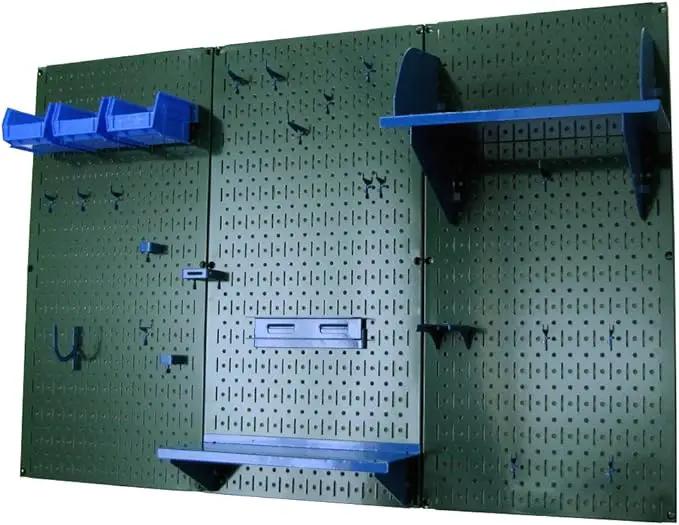 Wall Control Pegboard Organizer 4 ft. Metal Pegboard Standard Tool Storage Kit with Green Toolboard and Blue Accessories by GreenHaven Gardens