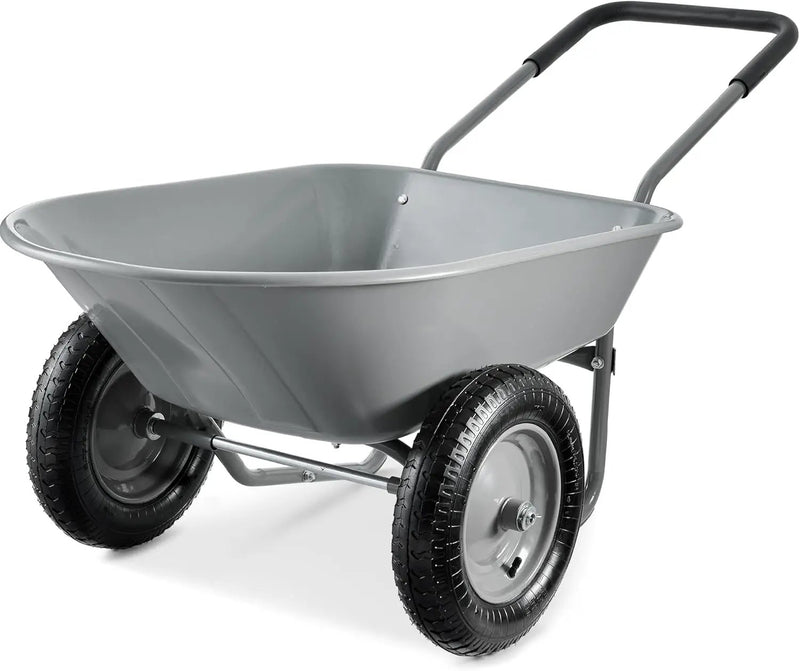 Best Choice Products Dual-Wheel Home Utility Yard Wheelbarrow Garden Cart w/Built-in Stand for Lawn, Gardening, Construction - Gray by GreenHaven Gardens