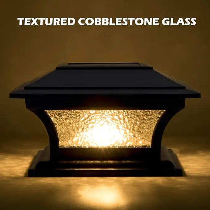 SIEDiNLAR Solar Post Lights Outdoor Glass LED Fence Cap Light 2 Modes for 4x4 5x5 6x6 Posts Deck Patio Garden Decoration Warm White/Cool White Lighting Black (2 Pack) by GreenHaven Gardens