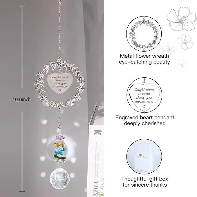 Thank You Sun Catcher Gifts with Engraved Message - Unique Appreciation Gift/Thank You Gift for Women, Friends, Coworkers, Teachers- Gratitude Gifts Hanging Crystal Suncatcher Ornament by GreenHaven Gardens