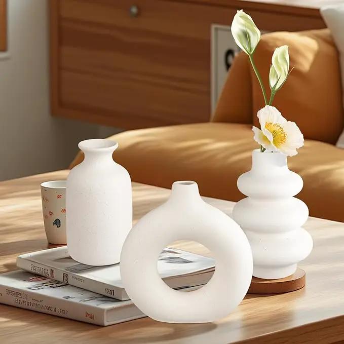 Ceramic Vase Set of 3, Small Flower Vase for Home Decor, Decorative Vases for Pampas Grass & Dried Flowers, Living Room, Bedroom, Bathroom, Shelf Centerpiece Table Decorations by GreenHaven Gardens