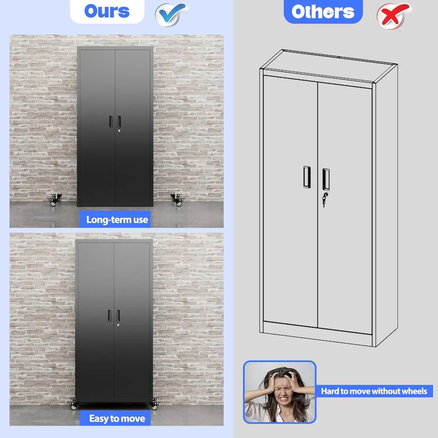 73" H Metal Garage Storage Cabinet with Wheels,Rolling Tool Storage Cabinet with 2 Doors and 4 Adjustable Shelves for Garage,Home,Office,Warehouse,Workshop, Required-Assembly,Black by GreenHaven Gardens