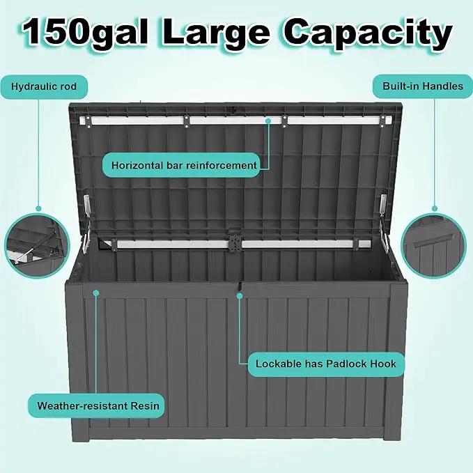 150Gal Outdoor Deck Box Waterproof, Lager Patio Storage Box Indoor and Outdoor Use, Lockable Resin Storage Bin for Patio Furniture Cushions Garden Tools, Package Delivery,UV Resistant-Black by GreenHaven Gardens