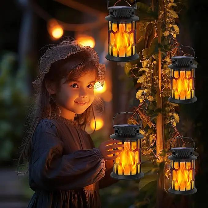 Solar Lights for Outside, Upgraded Solar Lanterns Flickering Flame Outdoor Waterproof Hanging Lanterns Decorative Solar Powered Outdoor Lighting LED Flame Garden Lights for Patio Deck Yard, 2 Packs by GreenHaven Gardens