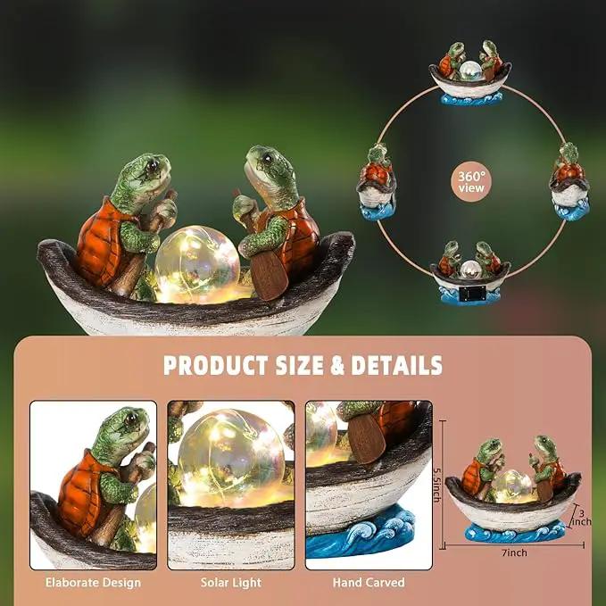 Solar Turtles Boating Garden Statue with Ball Light 5.5" Resin Turtle Figurines Outdoor Statues for Garden Patio Porch Yard Lawn Women Kids Men by GreenHaven Gardens