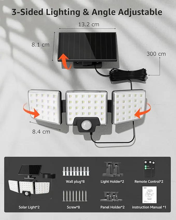 Lepro Solar Security Lights - Outdoor Motion Sensor, 2 in 1 Remote Control, IP65 Waterproof, 2 Light Modes, 3 Head Solar Floodlight for Garden, Yard, Garage by GreenHaven Gardens