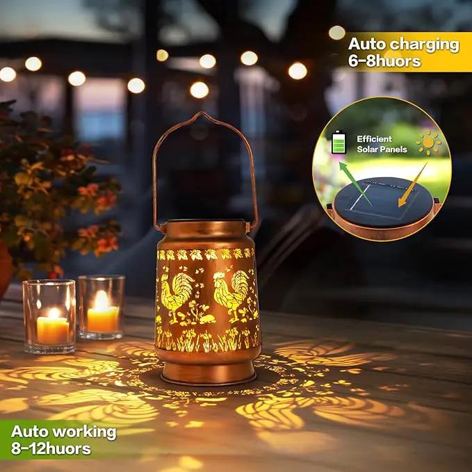Solar Lanterns Outdoor Garden Decor,Chicken Gifts for Women, Mom, Grandma, Birthday, Thanksgiving, Decorative Waterproof Hanging Metal LED Light for Yard, Patio, Lawn, Landscape, Backyard (Rooster) by GreenHaven Gardens