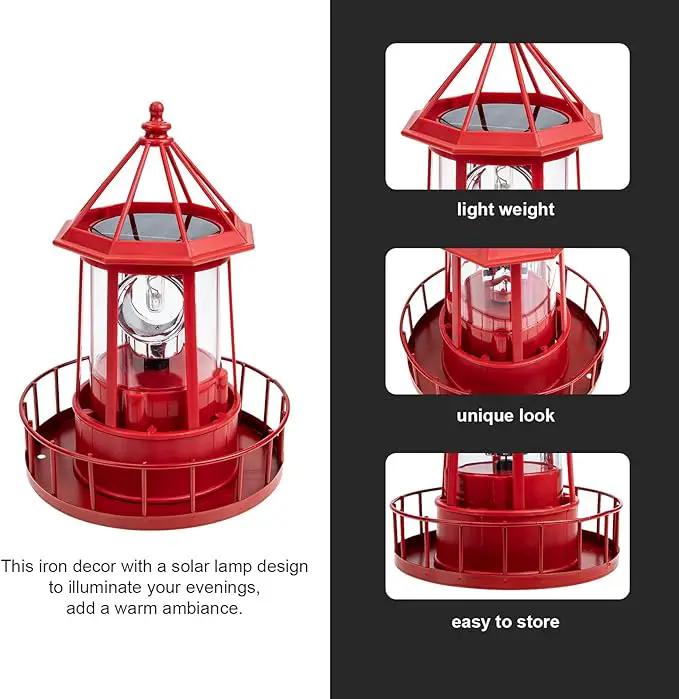 Operitacx Solar Powered Rotating Lighthouse Lamp - Waterproof Solar Lighthouse Outdoor Garden Decor, Led Yard Light for Patio, Lawn, and Pathway (Red) by GreenHaven Gardens
