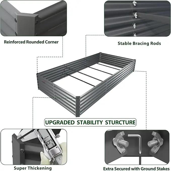 A ANLEOLIFE 8X4X1.5ft Galvanized Raised Garden Bed Kit, Rectangular Large Metal Deep Root Planters for Outdoor Plants Vegetables Flowers Herb, 359 Gallon Capacity- Quartz Grey by GreenHaven Gardens