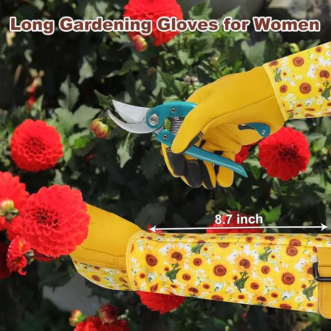 DLY Gardening Gloves for Women, Rose Gloves Gardening Thorn Proof, Long Garden Gloves for Women, Breathable Cowhide Leather Gauntlet (Small, Yellow by GreenHaven Gardens