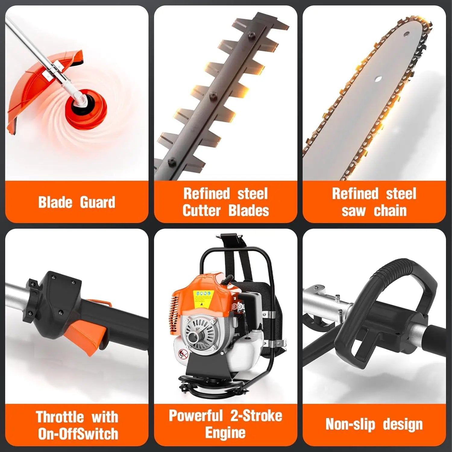 6 in 1 52cc Brush Weed Cutter Petrol Hedge Trimmer Grass Pruner Chainsaw Trimmer with Four Mowing Heads for Gardening Care by GreenHaven Gardens