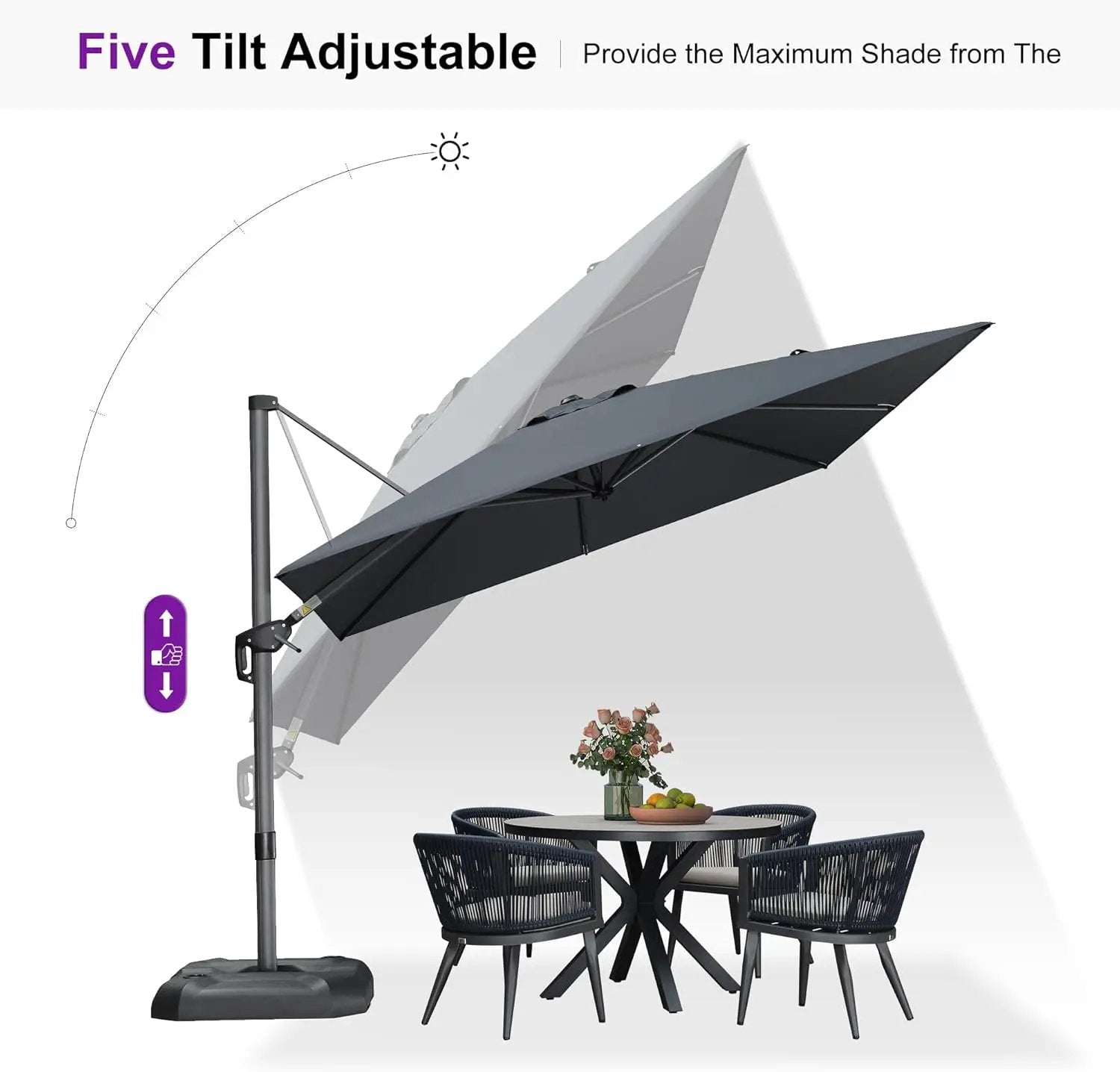 PURPLE LEAF 9 Feet Patio Umbrella Outdoor Cantilever Square Umbrella Aluminum Offset Umbrella with 360-degree Rotation for Garden Deck Pool Patio, Light Grey by GreenHaven Gardens