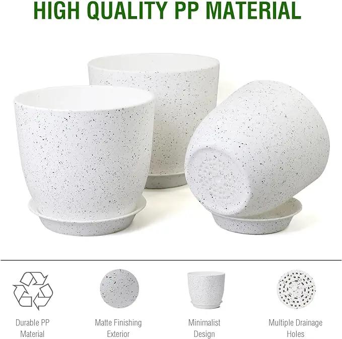 Large Flower Pots 12/10/9 inch, Set of 3 Modern Decorative Plastic Planters with Drainage Holes and Saucers for Garden House Plants, Plant Pots for Indoor Outdoor Plants, Speckled White by GreenHaven Gardens
