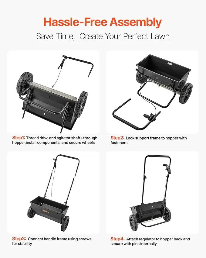 VEVOR Broadcast Spreader, 50LBS Capacity, Walk-Behind Push Spreader, 18 in Spreading Width, 8 in All Terrain Pneumatic Tires, Lawn Spreaders with Hopper Grate, for Seed, Fertilizer, Ice Melt by GreenHaven Gardens