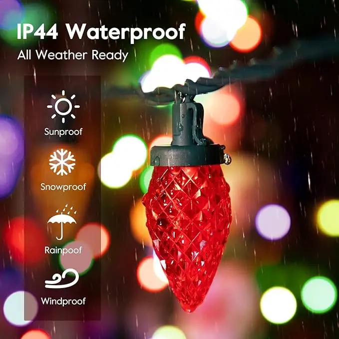 Brightown C9 LED Christmas String Lights, 66ft 100 LED Waterproof Strawberry String Lights, Plug-in Extendable Green Wire Lights String for Outdoor Outside Patio Party Decoration, Red and Warm White by GreenHaven Gardens