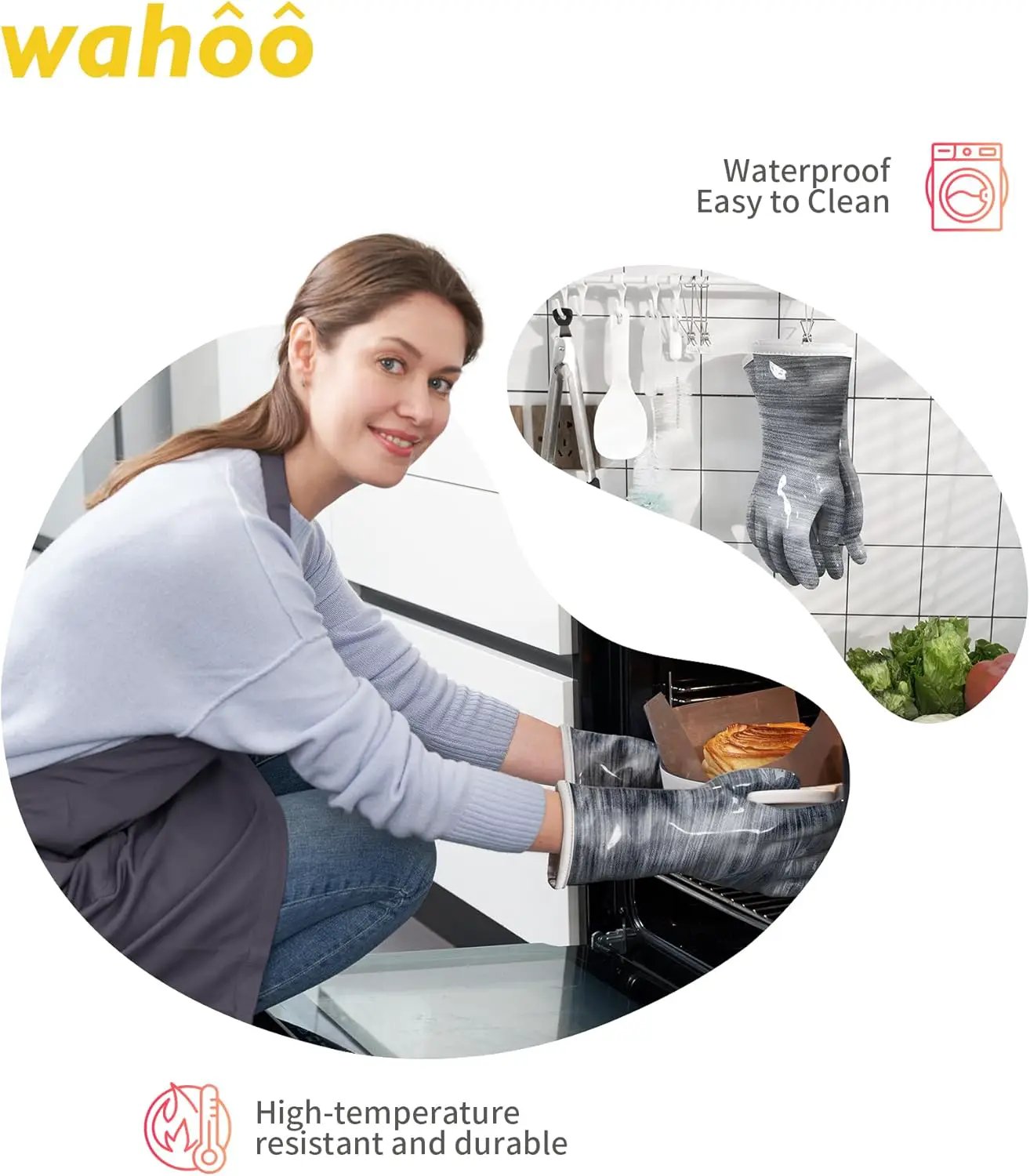 wahoo Liquid Silicone Smoker Oven Gloves, Food-Contact Grade, Heat Resistant Gloves for Cooking, Grilling, Baking, Grey, Medium by GreenHaven Gardens