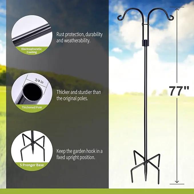 XDW-GIFTS Double Shepherds Hooks for Outdoor, 2-Pack Heavy Duty Garden Pole for Hanging Bird Feeder, Plant Baskets, Solar Light Lanterns, Garden Plant Hanger Stands with 5 Base Prongs by GreenHaven Gardens
