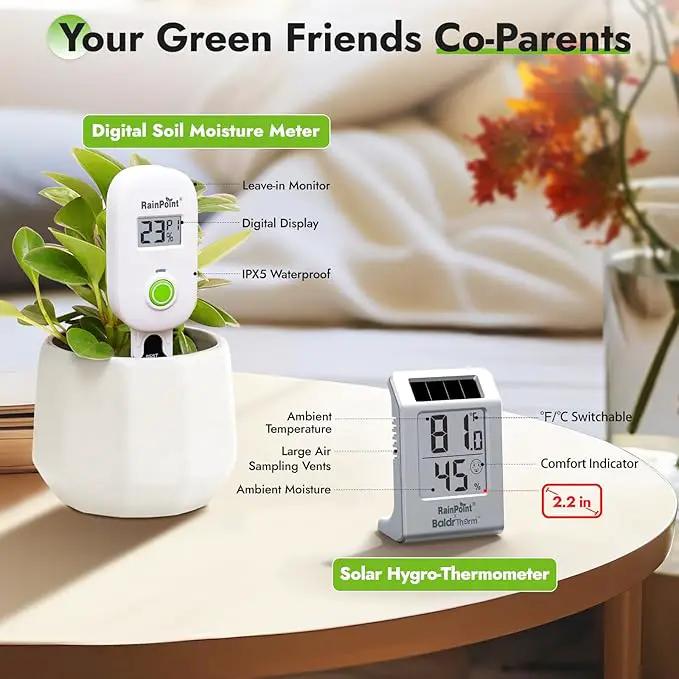 RAINPOINT Light-Driven Thermo-Hygrometer & Smart Digital Wireless Soil Moisture Meter (WiFi Hub Needed) Kit, Real-time Monitor Sensor Gardening Plant Care Essentials by GreenHaven Gardens
