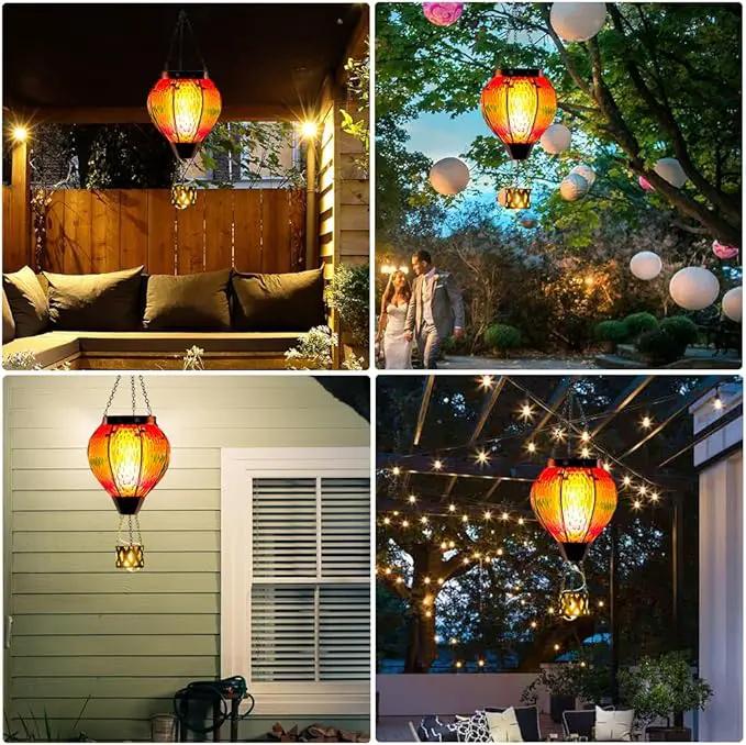 DREAMSOUL Hot Air Balloon Solar Lantern with Candle Holder, Glass Hanging Solar Lantern with Flickering Flame, Solar Lanterns Outdoor Waterproof for Lawn, Patio, Porch, Tree Decor by GreenHaven Gardens