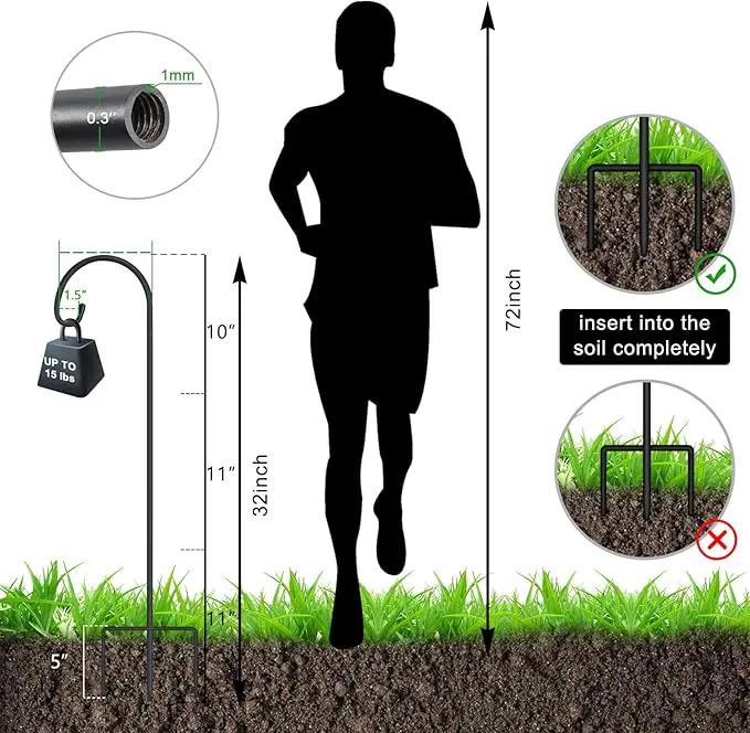 FEED GARDEN Adjustable 32 Inch Small Shepherd Hooks for Outdoor, Garden Hooks for Lanterns, Shepard Hooks for Hanging Plants, Bird Feeders, Solar Lights, Mason Jars, Weddings Decor,1 Pack by GreenHaven Gardens
