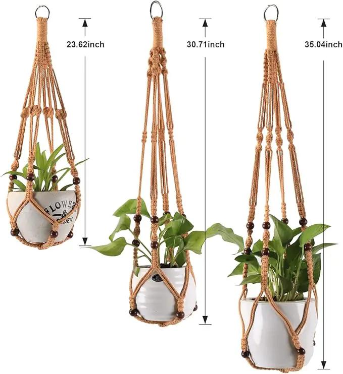 3-Pack Macrame Plant Hanger Indoor - Hanging Planter Basket for Indoor Outdoor - Decorative Boho Plant Holders Set with Beads - Ceiling Flower Pot Holder with 6 Hooks - 35"/30"/24" Brown by GreenHaven Gardens