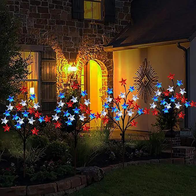 Solar 4th of July Decorations Outdoor Lights, 4-in-1 8 Modes Red White and Blue Star Stake Lights, Waterproof Solar Patriotic Decorations Outdoor for Fouth of July Memorial Day Yard Pathway Grave by GreenHaven Gardens