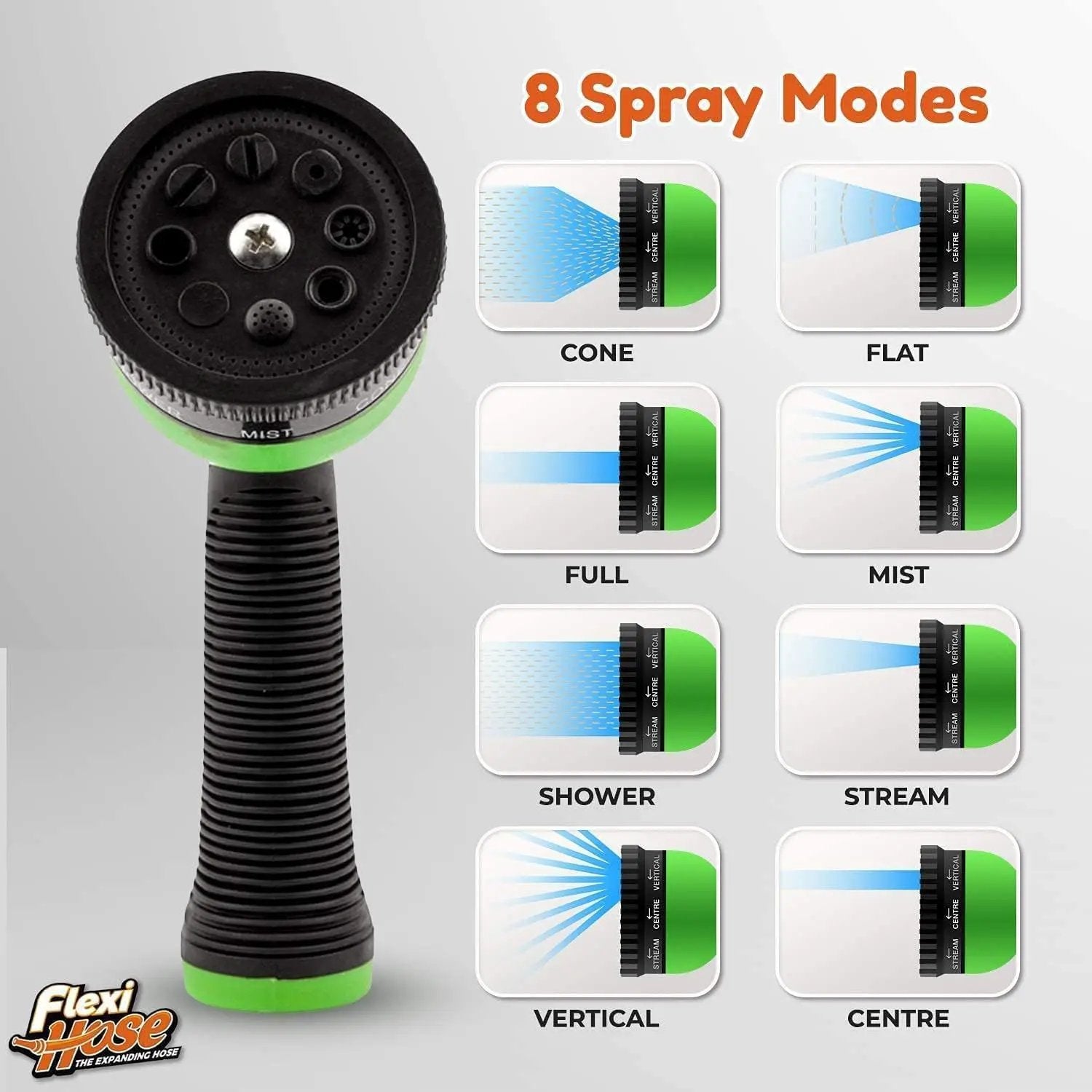 Flexi Hose PLUS with 8 Function Nozzle Expandable Garden Hose, Lightweight & No-Kink Flexible Garden Hose, 3/4 inch Solid Brass Fittings and Double Latex Core, 75 ft Black by GreenHaven Gardens