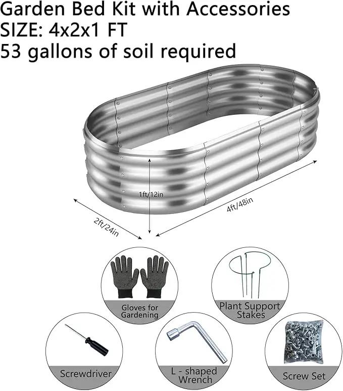Raised Garden Bed, 4x2x1ft Raised Beds for Gardening Outdoor for Vegetables Flowers Ground Planter Box，Galvanized Raised Garden Beds by GreenHaven Gardens