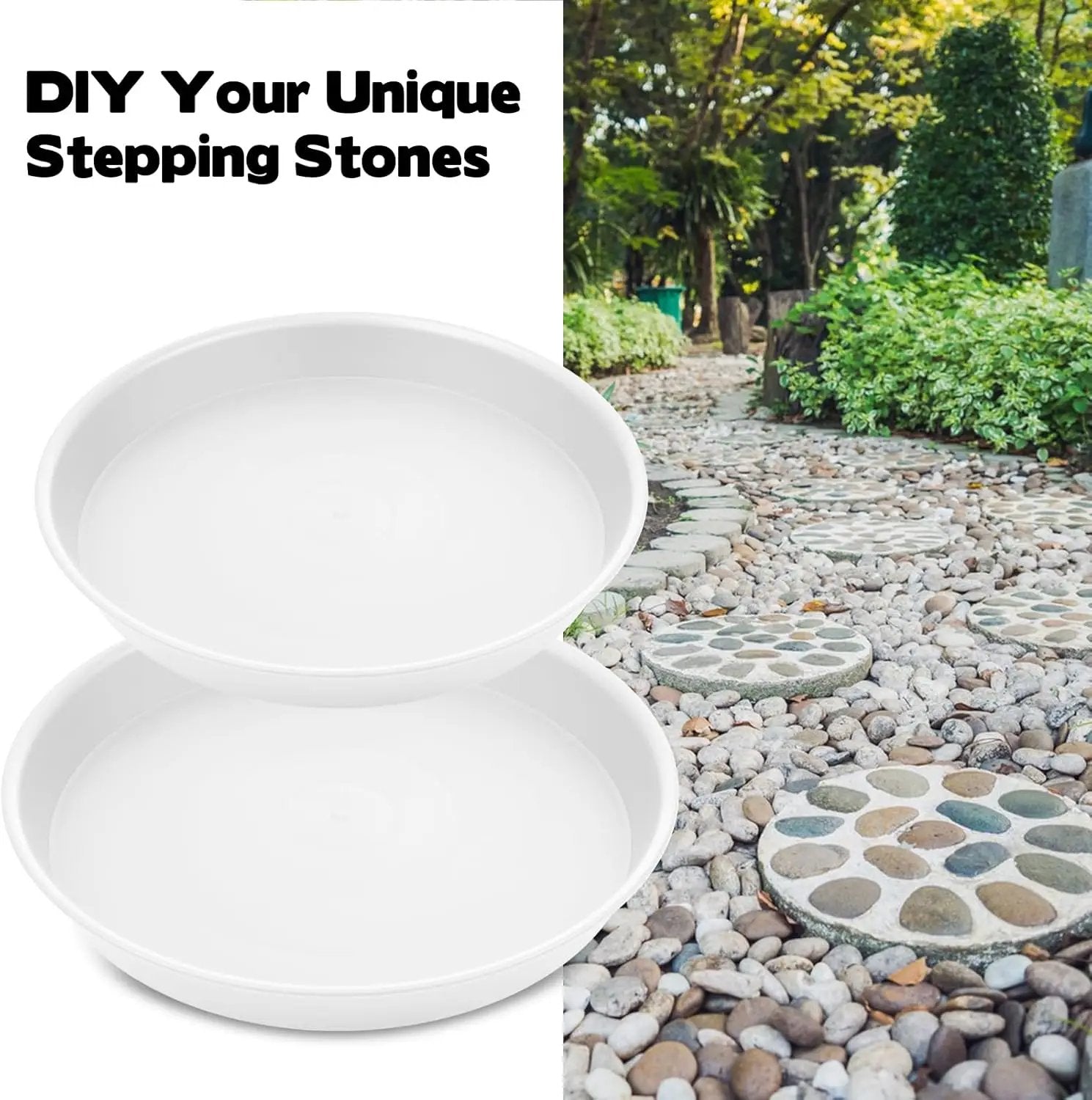 2 Size Round Stepping Stone Molds, 6 Pcs 10''/ 11.2'' Reusable Concrete Mold for Garden Stepping Stones Large Tray for Concrete and Stained Glass for Garden Walk Way White by GreenHaven Gardens