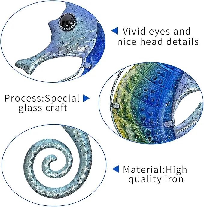 LIFFY Large Metal and Glass Seahorse Wall Decor, Sea Life Decor, Metal Fish Wall Decor, Ocean Beach Theme Wall Art for Bathroom Home Pool Gift Idea by GreenHaven Gardens