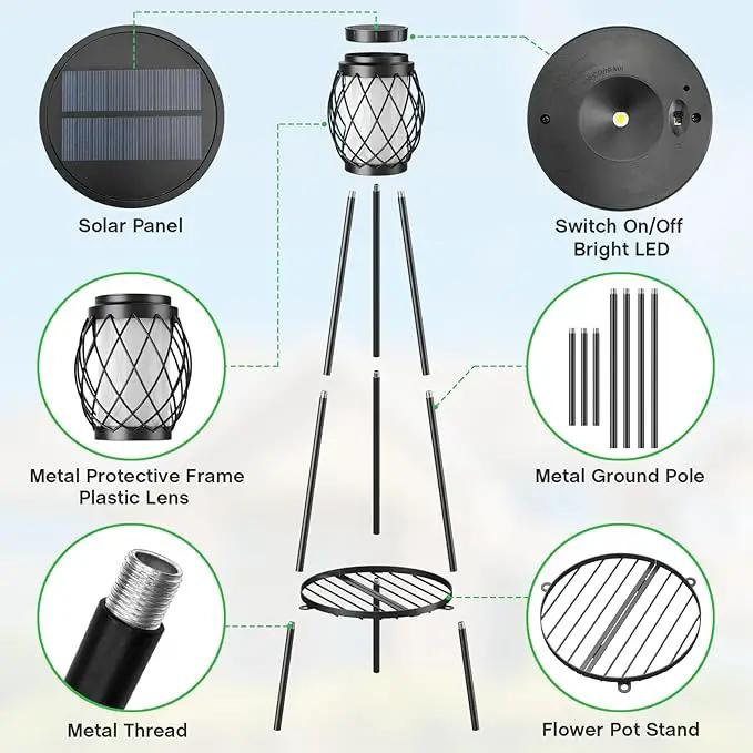 Solar Lights Outdoor with Plant Stands 2 Pack, Solar Floor Lamp Metal Tripod Patio Lights for Garden Yard Pathway Driveway Front/Back Porch Decoration by GreenHaven Gardens