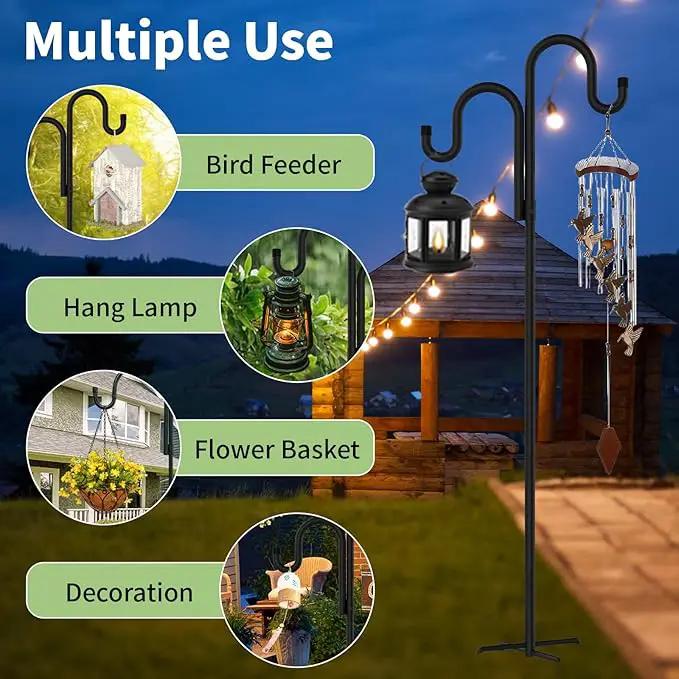 Double Shepherds Hooks for Outdoor, Bird Feeder Pole with 5 Prongs Base, Heavy Duty Garden Hook for Lantern, Wind Chime and Hummingbird Feeder, 92 Inch, 2 Pack by GreenHaven Gardens