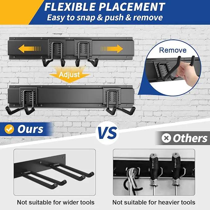 32 Inches Garage Storage, Garage Organization, Wall Mount Garden Tool Organizer, Max 300lbs Adjustable Metal Hooks, Yard Shed Hanging Rack, Heavy Duty Shelving for Rake Broom Mop Snowboard by GreenHaven Gardens