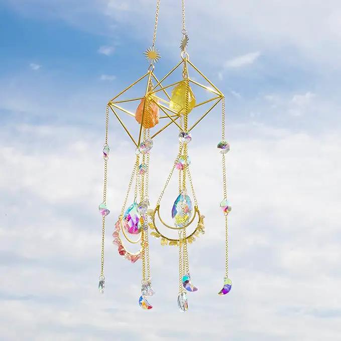 Citrine Crystal Suncatchers Boho Decor, Light Catcher Hanging, Unique for Moms, Glass Rainbow Maker, Crystal Window Hanging, Natural Gemstone (Citrine) by GreenHaven Gardens