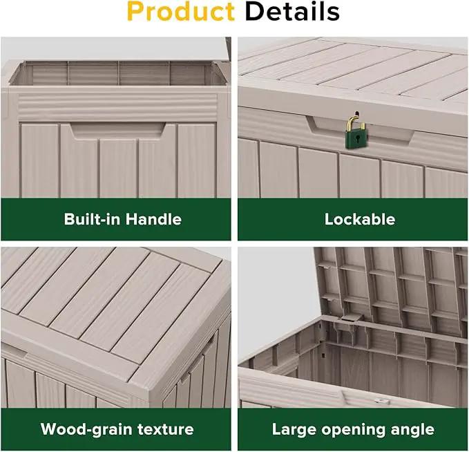 45 Gallon Outdoor Storage Box – Waterproof Deck Box for Garden & Patio,Light Brown by GreenHaven Gardens