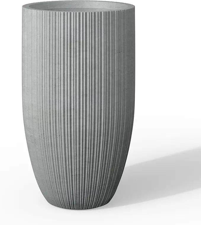 Kante 24 Inch Tall Round Concrete Planter, Large Indoor Outdoor Plant Pots with Drainage Hole and Rubber Plug, Modern Decorative Garden Pots for Home Patio Porch, Textured Natural Concrete by GreenHaven Gardens