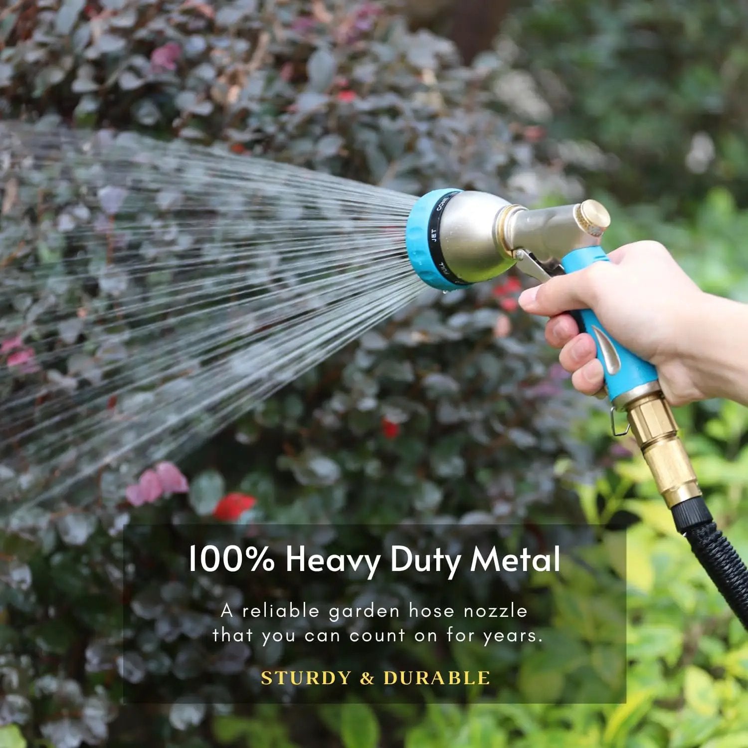 HOSUN Garden Hose Nozzle Sprayer Heavy Duty, 100% Metal Water Hose Nozzle with 8 Spray Patterns, High Pressure Hose Spray Nozzle with Non-Slip Grip for Watering Plant & Lawn, Washing Car & Pet, Blue by GreenHaven Gardens
