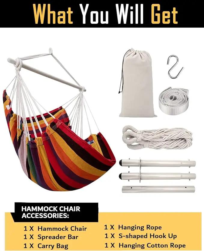 ADVOKAIR Hammock Chair Swing (500 lbs Max) - Hanging Hammock Chair Rope Swing Indoor for Bedroom, Outdoor, Patio, Bedroom, Porch, Deck - Sturdy Steel Bar with Anti-Slip Safety Rings by GreenHaven Gardens