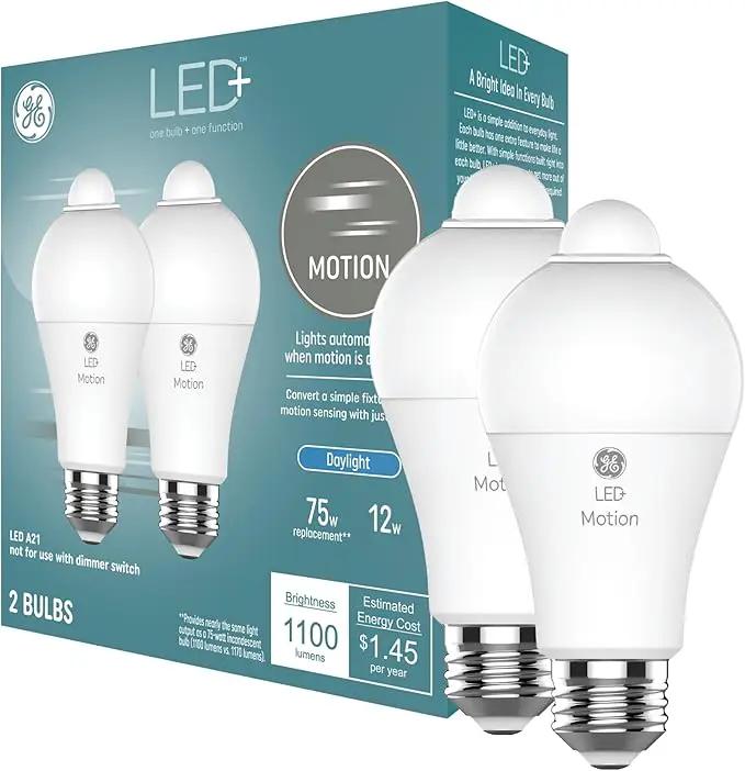 GE LED+ Motion Sensor LED Light Bulbs, 12W, Outdoor Security Lights, Daylight, A21 (2 Pack) by GreenHaven Gardens