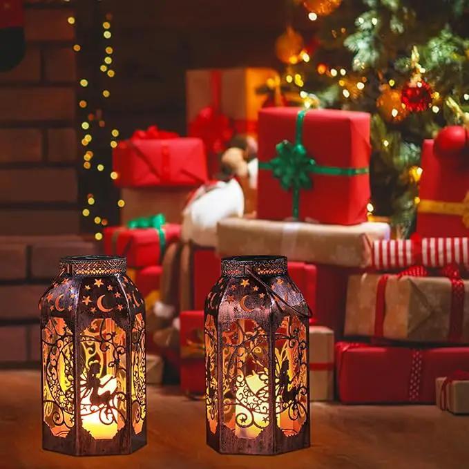 Solar Lanterns Outdoor Garden Hanging Lantern Waterproof LED Metal Bronze Moon Fairy Lantern Waterproof Flickering Flameless Candle Mission Lights for Table,Patio,Mother's Day Gift(2Pack) by GreenHaven Gardens