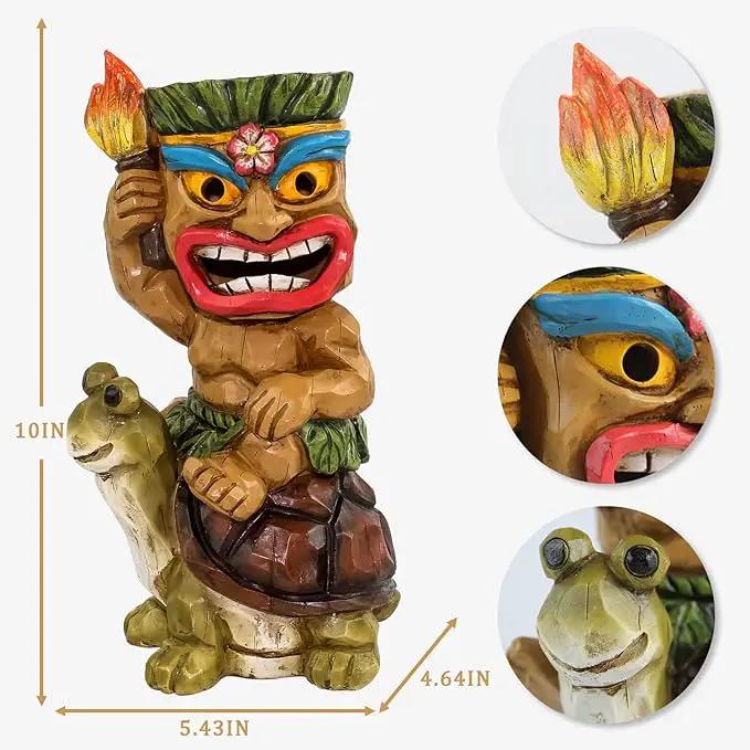 Solar Tiki Statue Light-Garden Turtles Outdoor Decor - Tiki Man Riding Turtle with Tiki Torch Solar Light for Tiki Bar Decorations, Patio, Balcony, Yard,Lawn,Gifts by GreenHaven Gardens