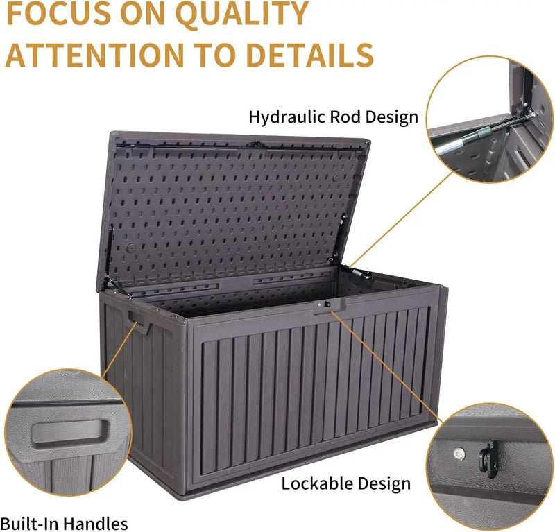 KUIKUI 130 Gallon Deck Box Waterproof, Pool Storage Box, Outside Resin Deck Box for Patio Cushions, Garden Tools and Sports Pools Equipment by GreenHaven Gardens