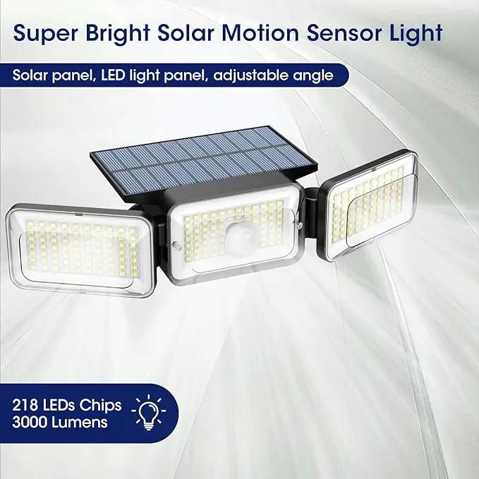 Solar Lights Outdoor Waterproof, Motion Sensor & Flood Outdoor Lights with Remote Control, 4 Adjustable Modes, 3000LM & 218 LED, High-Energy-Density Solar Panel-Monocrystalline Technology, 4 Pack by GreenHaven Gardens