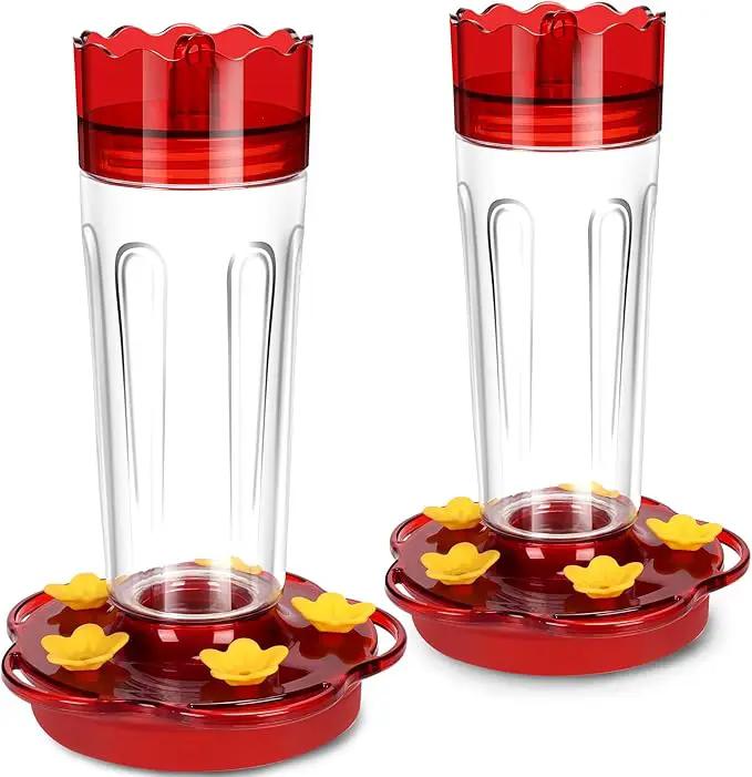 Plastic Hummingbird Feeders for Outdoors Hanging Ant and Bee Proof, 2 Pack 15 Ounces Red Hummingbird Feeder with 5 Feeding Ports and Perches, Built-in Ant Moat, Outside Garden Décor (Plastic, 2) by GreenHaven Gardens